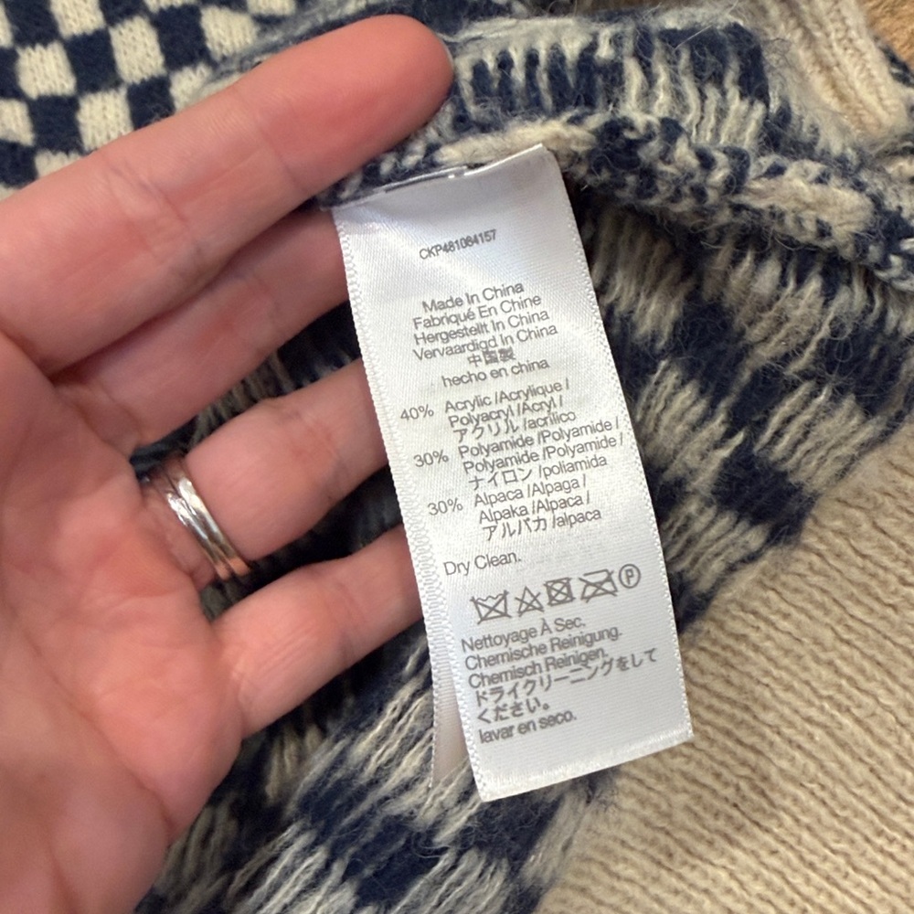 Madewell alpaca blend Crewneck Sweater in Checked Stripe navy cream small - Picture 4 of 5